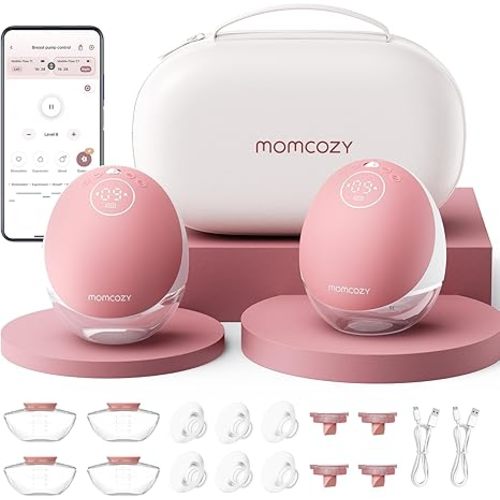 Momcozy Wearable Breast Pump, Hands Free Upgraded Mobile Flow | M9, App Discreet Control with Personalized Multi-Modes & 15 Levels, Wearable Breast Pump 24mm, 2 Pack Cozy Red