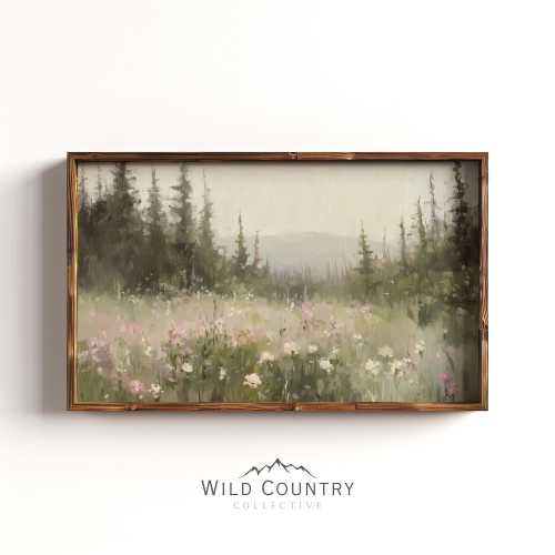 Greenery Wall Art for Girl Nursery Muted Forest Painting Rustic Cabin Decor Floral Artwork Gift for Her Green Entryway Pink Flower Painting