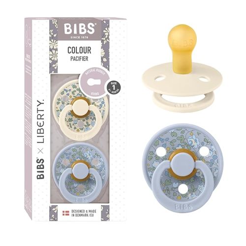 BiBS Liberty Pacifier 2-Pack, BPA Free Pacfiers with Natural Latex Round Nipple, Made in Scandinavia, Size 1 (0-6 Months), Eloise Blush