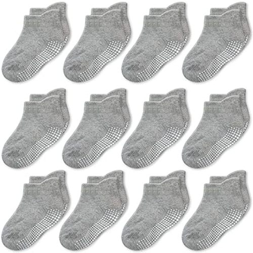 CozyWay Ankle Style Socks with Grip for Little Girls & Boys, Infants, Toddlers, Children - 12 Pairs