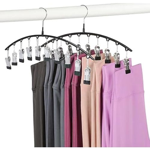 Legging Hangers for Closet Organizer, Hat Hangers for Closet 2 Pack with 10 Clips Holds 20 Leggings, Legging Hanger, Pants Storage Organizer Suitable for Socks, Panties, Underwear, Pants