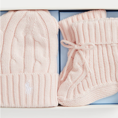 Cable-Knit Cotton Beanie & Bootie Set