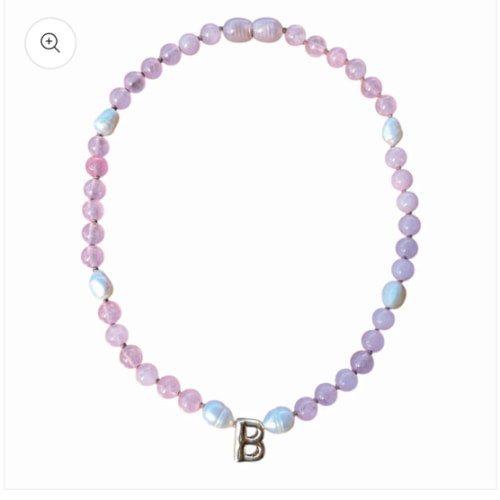 Baby Initial Necklace - Rose Quartz + Pearls
