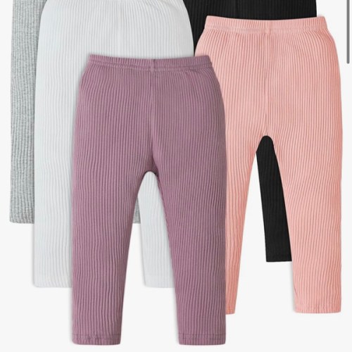 5 Pack Baby Girl Pants: Infant Solid Ribbed Pants Soft Cotton Pull On Leggings for Toddler 0-48 Months