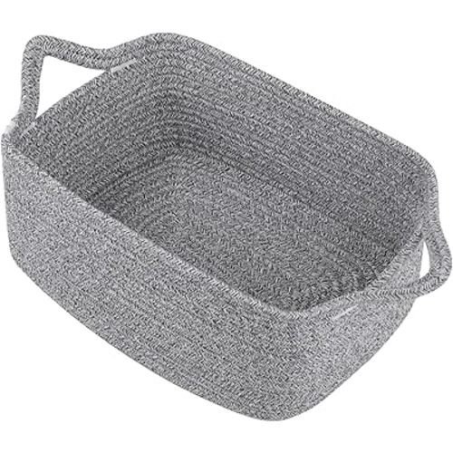 OIAHOMY Woven Basket, Gift Basket Empty with Gift Bags and Ribbons, Rope Baskets for Baby Showers, Storage Baskets with Handles for Nursery, Pet Toy Organizer - Grey