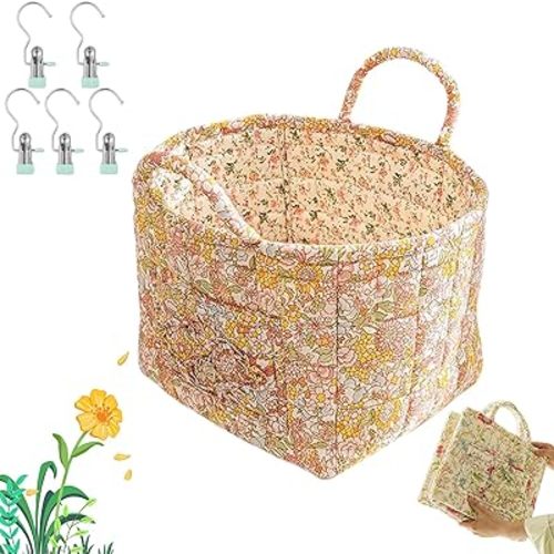 Boho Fabric Storage Basket, Boho Laundry Basket, Large Capacity Foldable Fabric Storage Basket, Collapsible Laundry Hamper with Easy Carry Handles, for Clothes and Sundries (Floral-F)