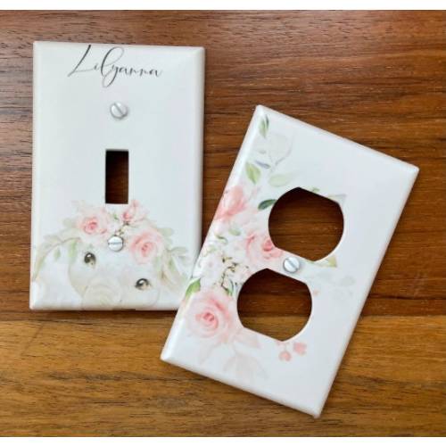Pink Baby Elephant Light Switch Plate Cover: Dream Big Safari Nursery Decor Personalized