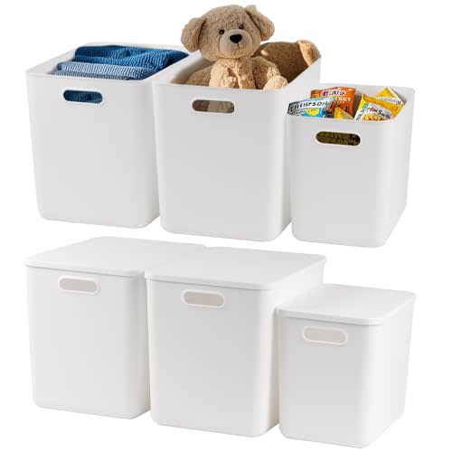 DOUKE Large White Plastic Storage Bins with Lids, 6-Pack BPA-Free Deep Storage Containers for Closet Shelves Pantry (4x30qt + 2x16qt)