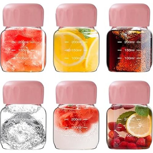 Danmu Glass Juice Bottles with Lids 10oz,Juicing Bottles Reusable Glass 100% Leakproof,Glass Bottles for Juicing,Water,Kombucha,Milk,Fruit Drinks,Milkshake,Borosilicate Glass,6 Pack,Dishwasher Safe
