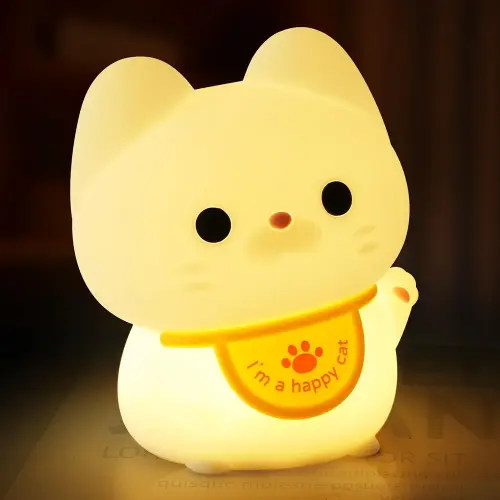 Cute Cat Lamp, Cat Night Light, Rechargeable Dimmable Nightlight, Silicone LED Bedside Lamp Nursery Nightlight with 20 Minutes Timer and Touch-Sensitive for Bedrooms, Living Room