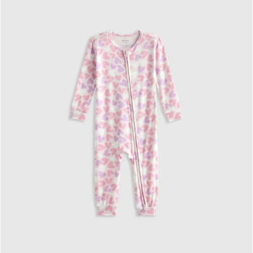 Bamboo One Piece Pajama - Baby in Lavender Hearts