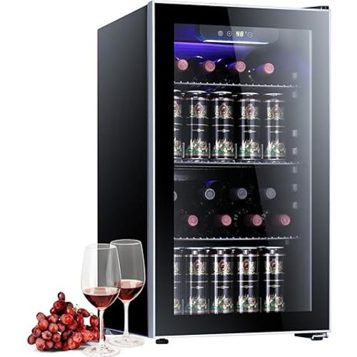 Antarctic Star Wine Cooler 26 Bottle Mini Fridge Drink Refrigerator Small Beer Soda Glass Door Quiet Compressor Freestanding 3.15 Cu.Ft