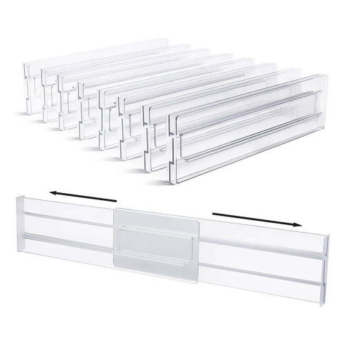 Drawer Dividers 8 Pack, Adjustable 3.2 Inch High Expandable From 11-20.6 Kitchen Organizer, Clear Plastic