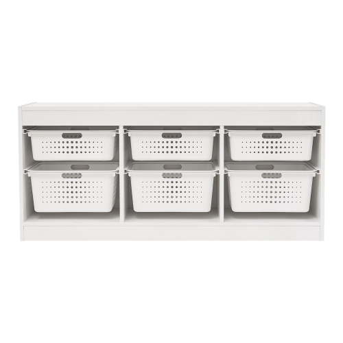 Your Zone Wooden Kids Horizontal Sliding Bin Organizer with 6 Storage Bins, White, Age 3+