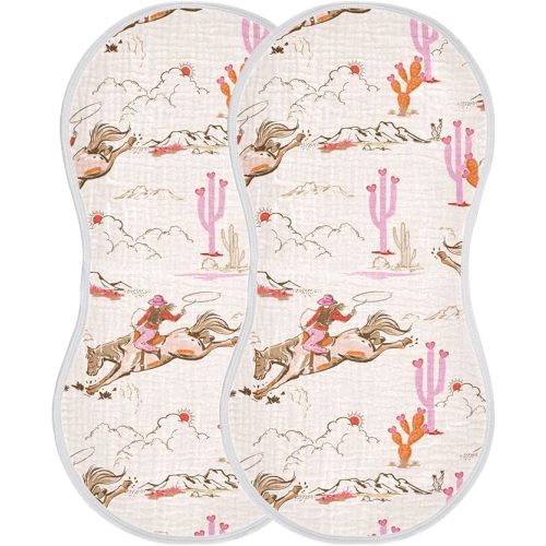 Cowgirl Western American Burp Cloths Baby Boys Girls Absorbent Soft Cotton Burping Cloths Rags 2 Pack