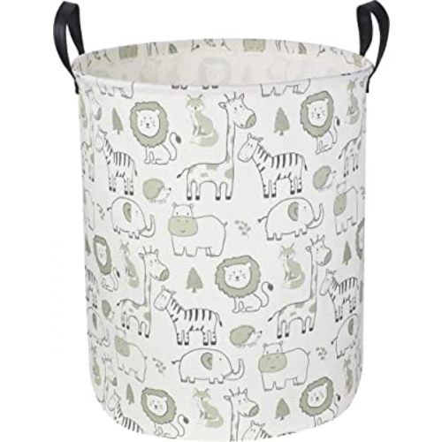 CLOCOR Baby Laundry Basket,Collapsible Kids Toys Storage Baskets,Nursery Hamper for Boys and Girls,Jungle Bedroom Decor,Gift Basket（Green Animals