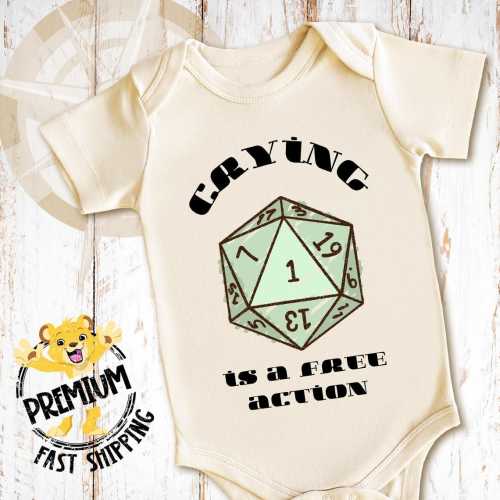 Green Crying Is A Free Action D20 Baby Onesie® - Dice Shapes Gaming 20-Sided Toddler Shirt - Baby Dungeon Master Gamer Character - 2410