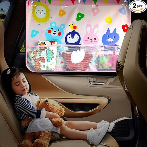 Car Sun Shade for Baby Kids Children 2 Pack Car Side Window Curtain Protector Protects from Sun Glare Heat Blocks UV Rays Glare Car Interior Sun Blocker Blind (Pink)