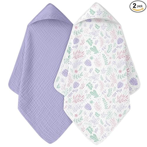 Baby Bath Towels, 100% Muslin Cotton Hooded Baby Towels for Newborn, 2 Pack Baby Towels with Hood for Infant Toddler and Kids, Large 32x32Inch, Soft and Absorbent