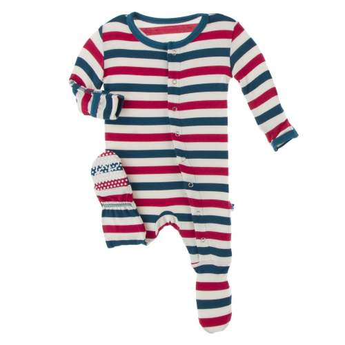 Print Footie with Snaps in USA Stripe
