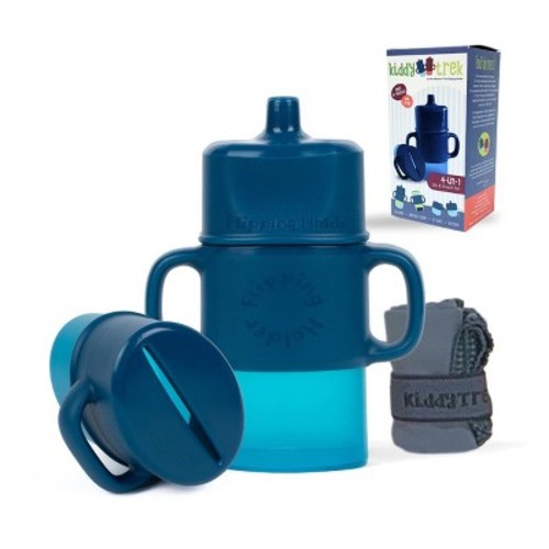 Flipping Holder’s KiddyTrek Sip & Snack Set - food pouch holder + juice box holder + snack cup + sippy cup – all in one 6-piece set Blueberry