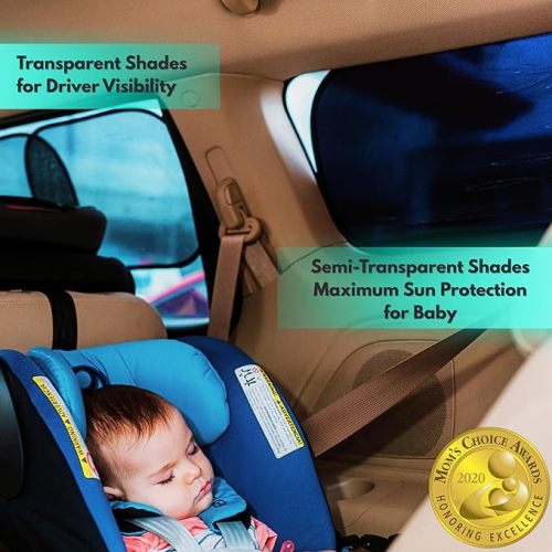 Car Window Shades - Certified 99.79% UVA & 99.95% UVB sun protection. Award winning car sun shade for side windows. 4 Pack (2 Transparency options) 20" x 12" -window shade for car baby by Kinder Fluff