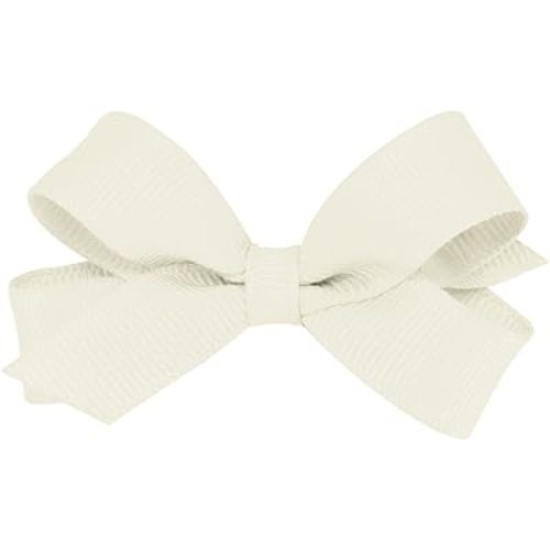 Wee Ones Girls' Classic Grosgrain Hair Bows with Plain Wrap Center, No-Slip Hair Clip, Handmade, Antique White, Tiny