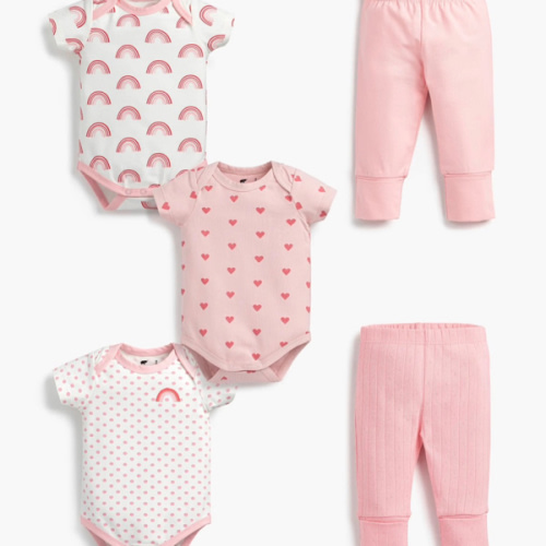 Monica + Andy 5-Piece Short Sleeve Bodysuit Bundle, 0-3M