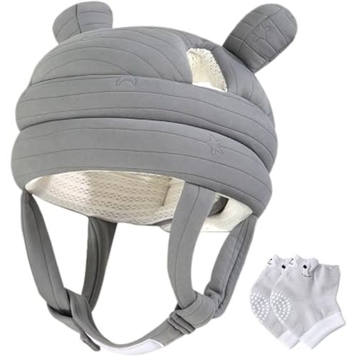 Baby Helmets 6-12-18 Months, Soft Baby Head Protector Helmet for Crawling and Walking, Lightweight Breathable Padded Baby Helmet with Cute Ears, Adjustable 17-20 Inch Head Circumference