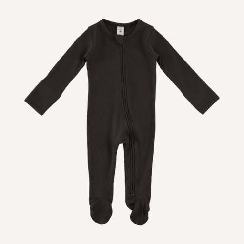 long sleeve two way zipper footie | hot fudge | organic cotton single – kate quinn