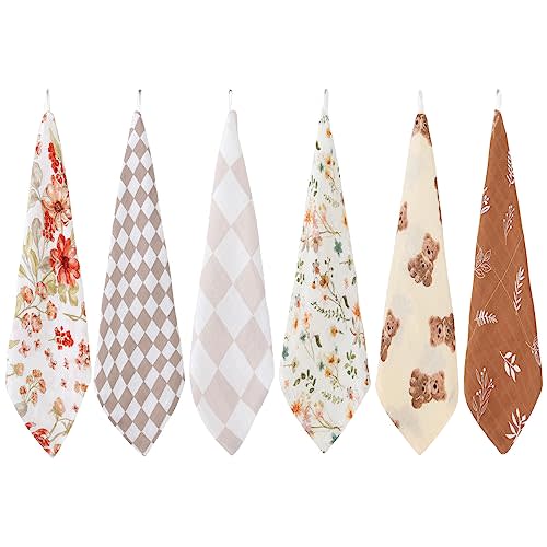 LifeTree 6 Pack Baby Muslin Washcloths for Baby Face Body, Bamboo Cotton Wash Cloth Set for Unisex, Soft for Newborn Infants Children Girls and Boys