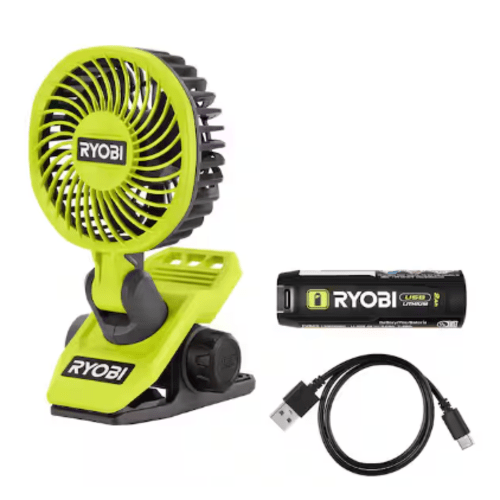RYOBI USB Lithium Clamp Fan Kit with 2.0 Ah USB Lithium Battery and Charging Cable FVF51K