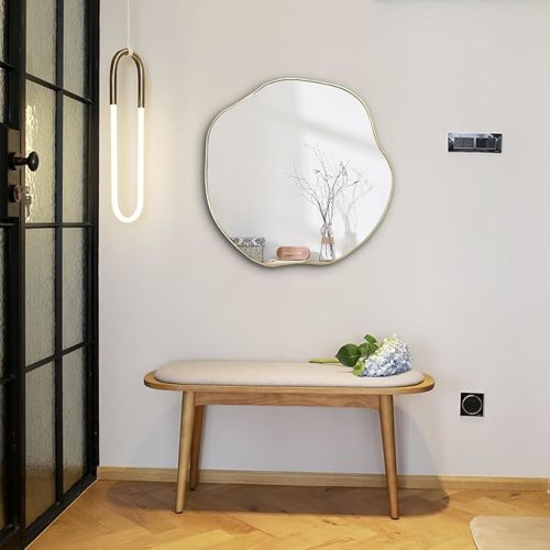 POZINO Gold Irregular Mirror, 20" Asymmetrical Wall Mirror, Scalloped Rounded Mirrors, Modern Frameless Abstract Mirrors for Living Room Bedroom Bathroom Entryway Hallway Fireplace