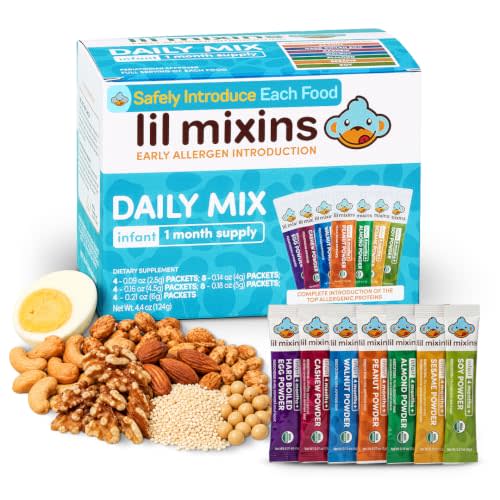 Lil Mixins Allergen Introduction Daily Mix for Babies, Top 7 Allergens | 7 Common Allergens: Peanut, Egg, Cashew, Walnut, Almond, Soy, Sesame, Easy-Mix Powder for Babies 4-12 Months, 1-Month Supply