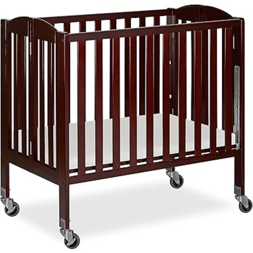 Dream On Me 3-in-1 Portable Mini Baby Crib in Espresso, GreenGuard Gold & JPMA, Birchwood, Quick Fold Patent, Playpen or Changer, Storage or Travel, Heavy Duty Steel Castors, 3 Heights1″ Mattress Pad