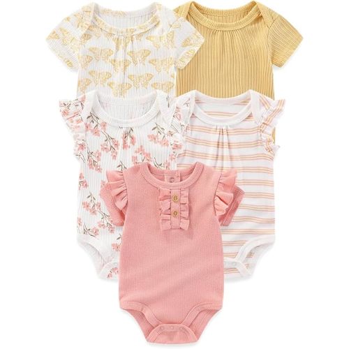Four Seasons Baby Boy Girl Bodysuits 5-Pack Cotton Comfort Short Sleeve Baby Clothes Soft Infant Outfits