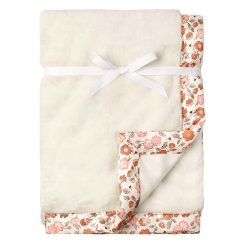 Modern Moments by Gerber Baby & Toddler Girl Plush Blanket with Satin Trim, Ivory Floral