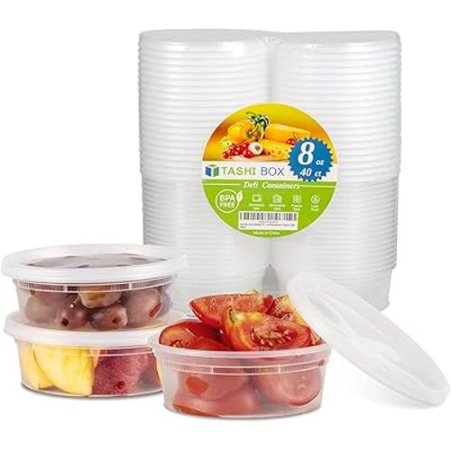 TashiBox [8oz-40 Sets Plastic Containers with Airtight Lids, Food Storage Containers, Deli, Slime, Soup, Meal Prep Containers | BPA Free | Stackable | Leakproof | Microwave/Dishwasher/Freezer Safe