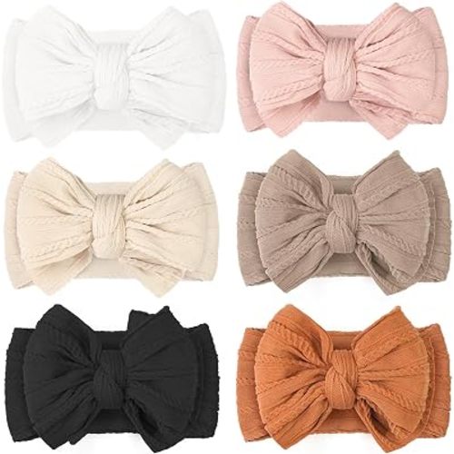 6 Pcs Baby Bows Headbands Nylon Hairbands Baby Girl Bows Hair Accessories for Newborn Infant Toddler Essentials (Earth Tone)