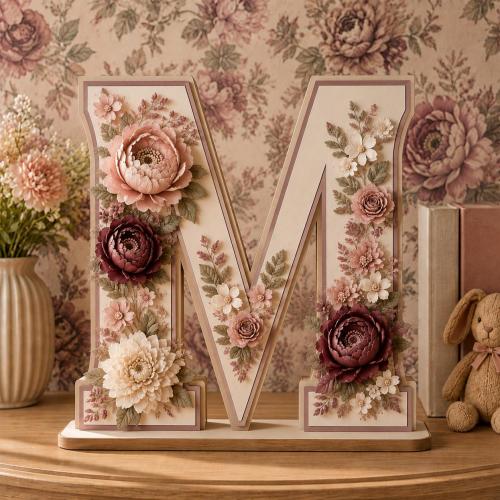 Custom Floral Letter Decor, Personalized Wooden Initial Plaque, Vintage Alphabet Wall Art, Nursery Name Sign, Unique Monogram Gift