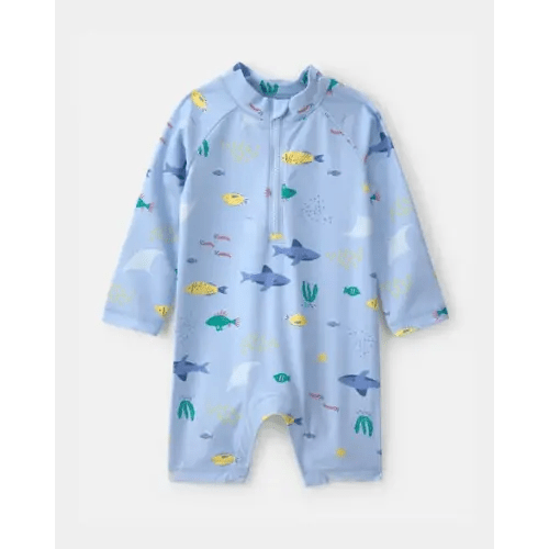 Baby Boy 1-Piece Fish Rashguard Swimsuit - Blue | Carter's