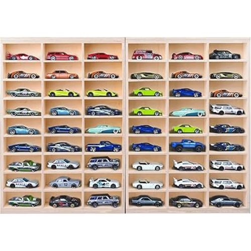 for Hotwheels Wooden Display Case,54 Space,for Hotwheels Storage Display Shelf,for 1/64 Scale Toy Cars,Wall Mount ,Model car Display Organizer,Collapsible Toy Car Storage(Only case)