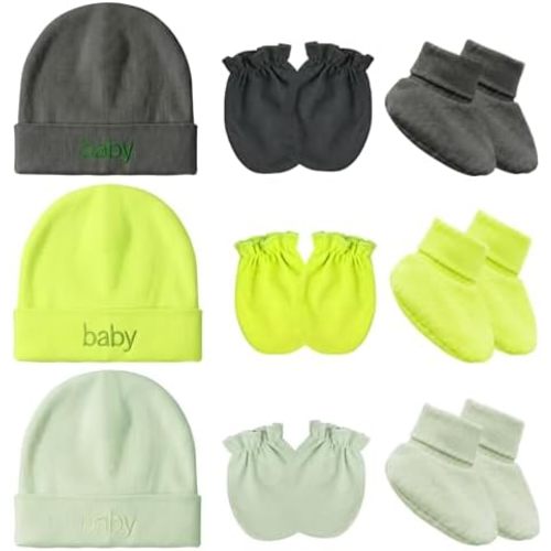 Newborn Hat, Baby Mittens Newborn Socks Set, No Scratch Baby Hats and Infant Mittens Socks, Cotton Infant Gloves Beanie Sock