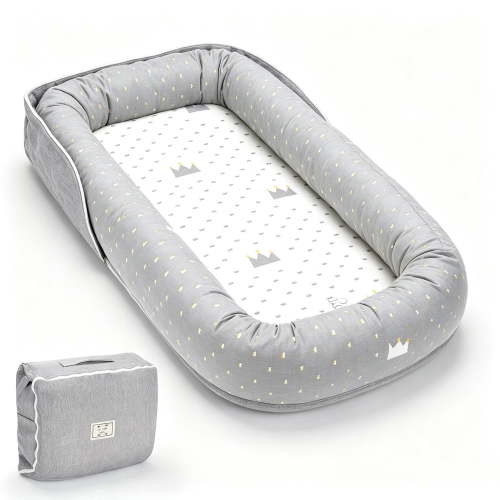 Tiktiger Infant Lounger,Portable Breathable Baby Lounger Adjustable U-Shaped Safety Bumper for Cozy Comfort - Crown Ash