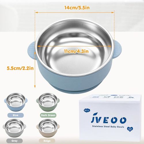 4 Pack Stainless Steel Baby Bowls with Suction, 2-in-1 SUS304 Toddlers Bowl & Removable Silicone Suction Kids Bowl Anti Scald Non Toxic Snack Container for Baby Food Feeding