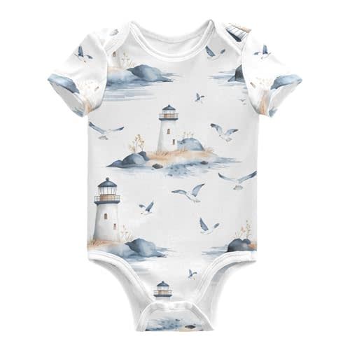 vvfelixl Baby Girls' Bodysuits Seagull Lighthouse Short Sleeve Cotton Baby Boy Clothes for 0-3 Months