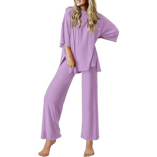Ekouaer Lounge Sets for Women Short Sleeve Tops and Long Pants Soft Comfy Pajamas Set 2 Piece Outfits