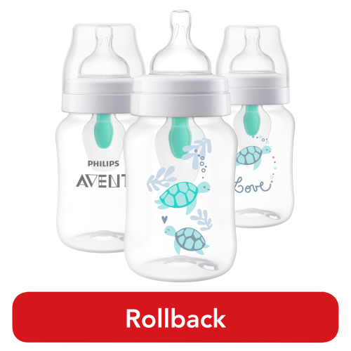 Philips Avent Anti-colic Baby Bottle with AirFree Vent with Turtle Design, 9oz, 3pk, SCY703/78