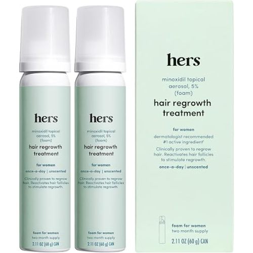 hers Topical Minoxidil Foam 5%, Unscented, 2 Pack, 4 Month Supply