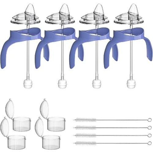 Spout Sippy Cup Conversion Kit for Lansinoh Baby Bottle, Sippy Cups Transition Kit with Soft Spout top,Weighted Straw, Bottle Handle, Cleaning Brush, Dust-Proof Case, 6m+, 4 Pack